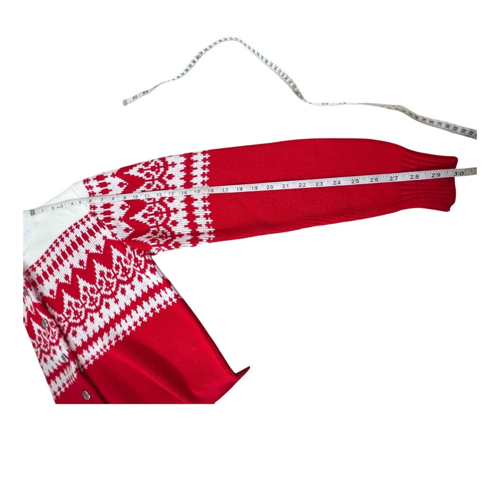 Vintage Christmas Red‎ Jersild Cardigan Women Metal Buttons 80s Sweater M - Picture 5 of 9